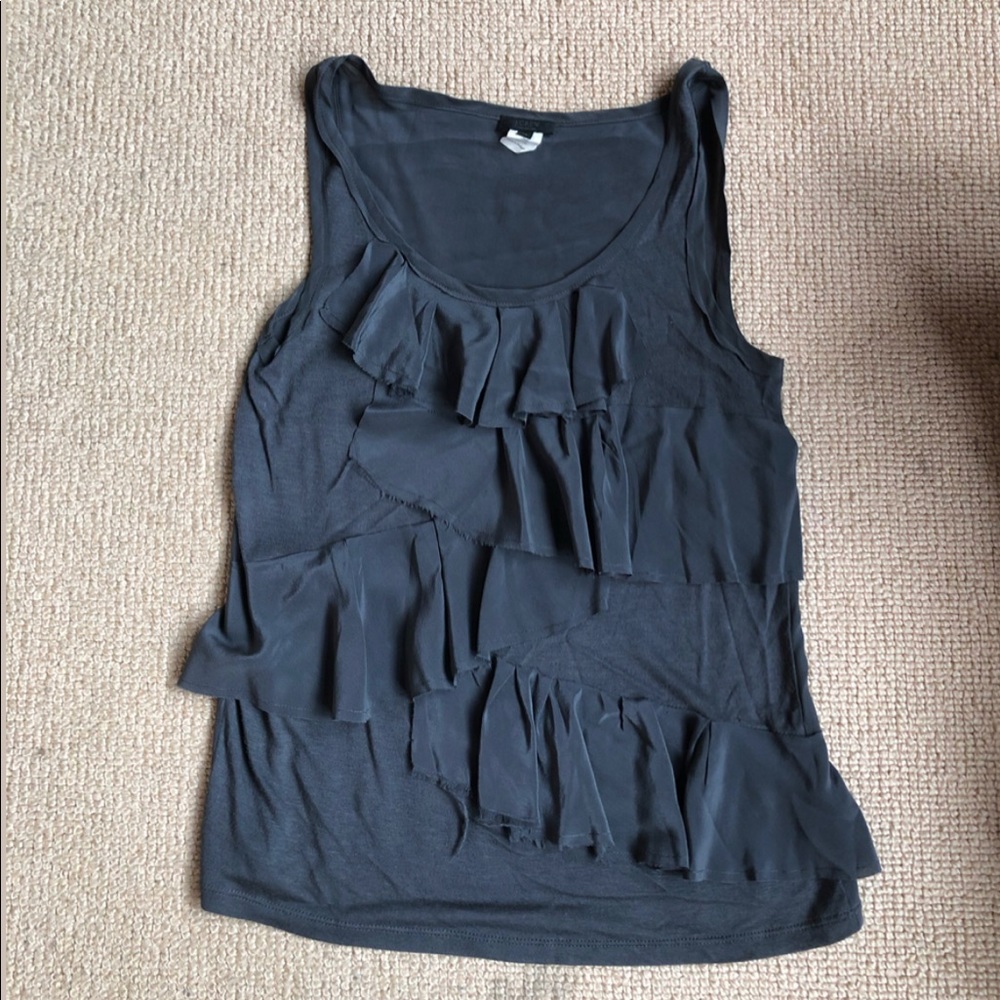 J crew collection grey ruffle sleeveless blouse